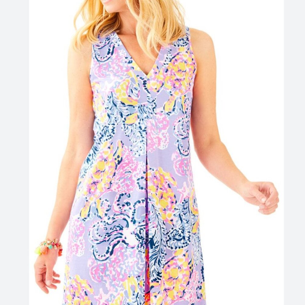 Lilly Pulitzer Amina V-Neck Swing Dress M Lilac Verbena So Snappy Turtle Print